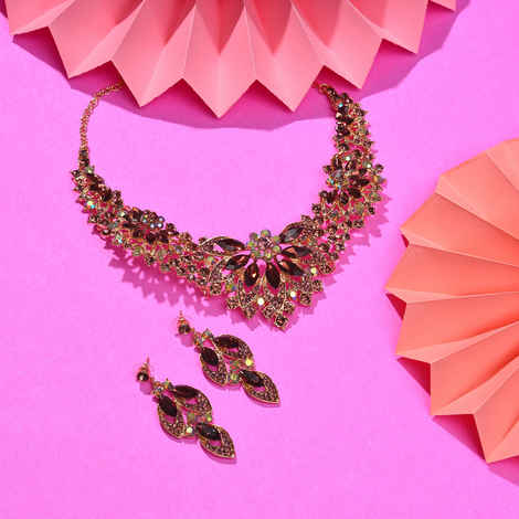 Buy SOHI Gold-Plated Brown Stone-Studded Jewellery Set - Purplle