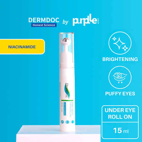 DermDoc by Purplle Under Eye Roll On with Niacinamide (15 ml) | under eye gel for dark circles