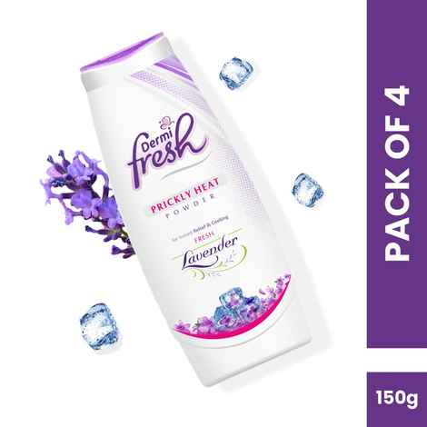 Buy Dermifresh Prickly Heat Talcum Powder for Amazing Cooling, Refreshment and Long Lasting Freshness 150g each - Pack of 4, Lavender Fragrance - Purplle