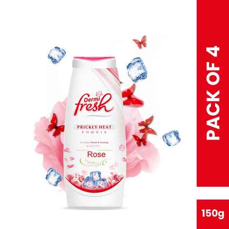 Buy Dermifresh Prickly Heat Talcum Powder for Amazing Cooling, Refreshment and Helps to Instant Relief from Sweating 150g each - Pack of 4, Rose Fragrance - Purplle