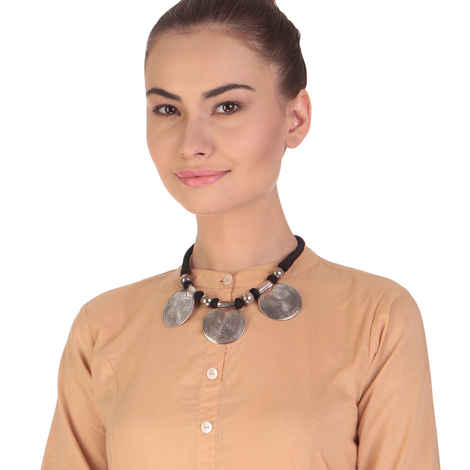 Buy Bamboo Tree Jewels Black & Silver Toned Thread Necklace - Purplle