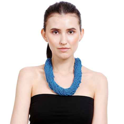 Buy Bamboo Tree Jewels Blue Color Beaded Thread Necklace - Purplle