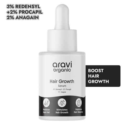 Aravi Organic Hair Growth Serum With 3% Redensyl, 2% Anagain, 2% Procapil - For Hair Growth And Hair Fall Control - For Men & Women - 30 ml