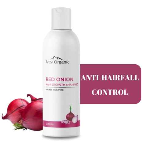 Aravi Organic Red Onion Hair Shampoo For Hair Growth & Hair Fall Control - Enriched with Onion Ginger Oil, Argan Oil, Black Seed Oil & Vitamin E - For Women and Men- Paraben Free - 200 ml