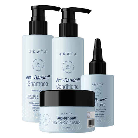 Buy Arata Anti-Dandruff Scalp Recovery Combo For Normal To Oily Hair | Fights Dandruff | Relieves Itchy And Dry Scalp | Controls Oiliness And Flakiness 200 ml + 200 ml + 100 ml + 100 gm - Purplle