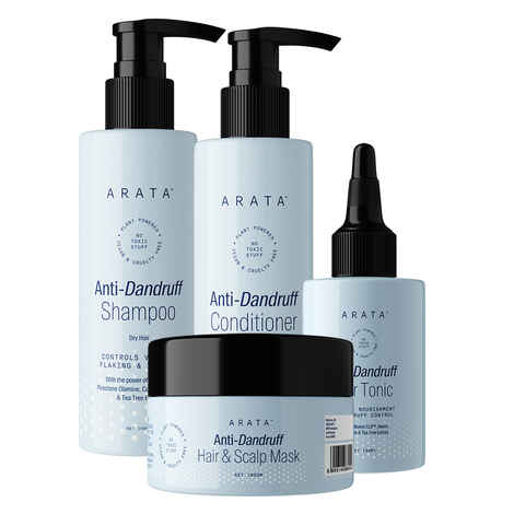 Buy Arata Anti-Dandruff Scalp Recovery Combo For Dry Hair | Fights Dandruff | Relieves Itchy And Dry Scalp | Controls Flakiness | Moisturizes Scalp 200 ml + 200 ml + 100 ml + 100 gm - Purplle