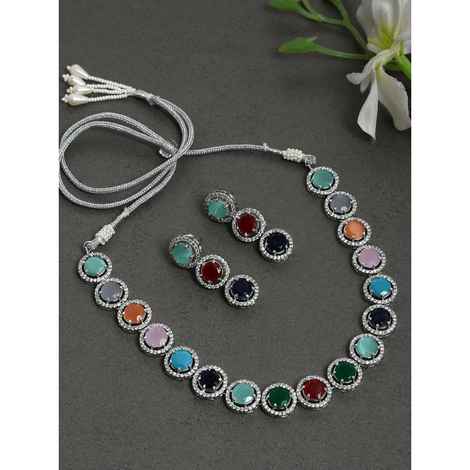 Buy Silvermerc Multi Color Silver Plated Jewellery set - Purplle