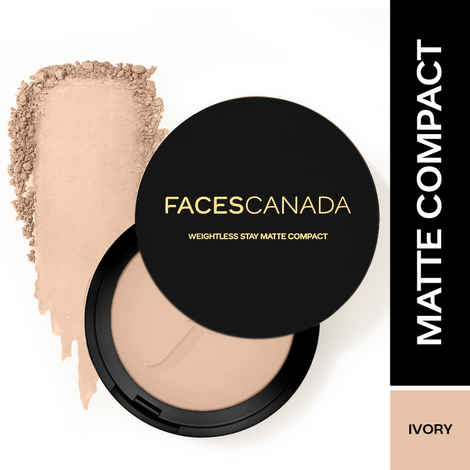 FACES CANADA Weightless Stay Matte Finish Compact Powder - Ivory 01, 9 gm | SPF 20 | Non Oily Matte Look | Evens Out Complexion | Prevents Acne | Blends Effortlessly | Pressed Powder For All Skin Types