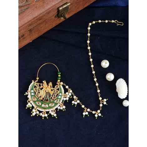 Buy Silvermerc Gold Plated Radha-Krishna Chained Nose Ring - Purplle