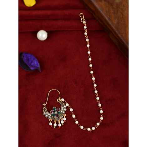 Buy Silvermerc Gold Plated Ethnic Wedding Bridal Chained Nose Ring - Purplle