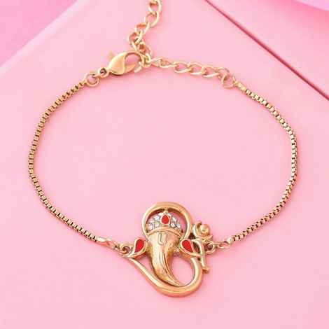 Estele Gold Plated Om Ganesh Bracelet With Austrian Crystals For