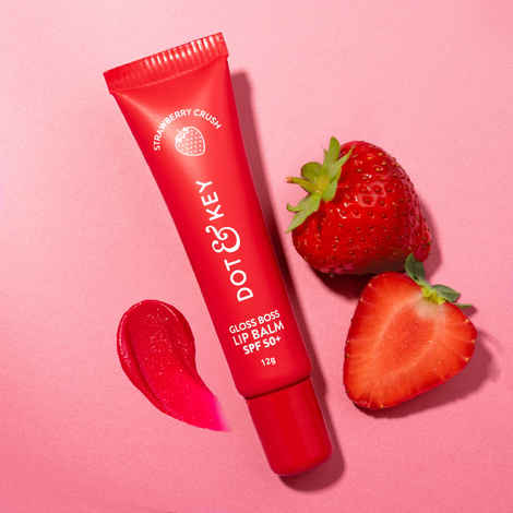 Buy Dot & Key Gloss Boss Strawberry Crush SPF 50 Lip Balm with Vitamin C+E, Tinted Lip balm for Soft and Naturally Pink Lips,A Fades Lip Pi gmentation, Lip balm for Dry & Dark Lips to Lighten - 12 gm - Purplle