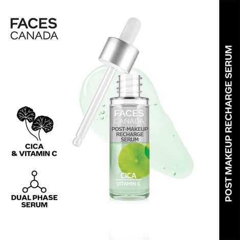 Buy FACES CANADA Post-Makeup Recharge Serum, 27 ml | Vitamin C & CICA | Biphasic Face Serum | Soothes & Repairs Skin | Brightening & Restorative For Radiant, Fresh & Hydrated Skin - Purplle