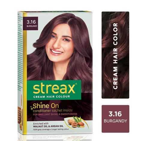 Streax cream Hair colour, 100% Grey Coverage, No Ammonia, Long Lasting Permanent hair colour, Burgandy, 120 ml