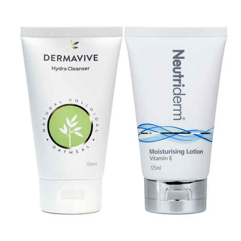 Neutriderm Pre-makeup Skincare Combo, Vitamin E Moisturiser 125 ml and Dermavive Hydra Cleanser 120 ml