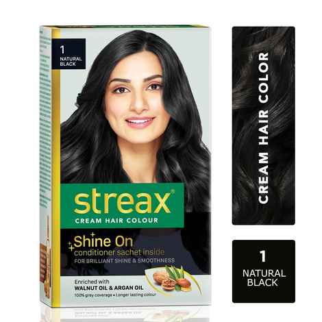 Buy Streax cream Hair colour, 100% Grey Coverage, No Ammonia, Long Lasting Permanent hair colour, Natural Black, 120 ml - Purplle