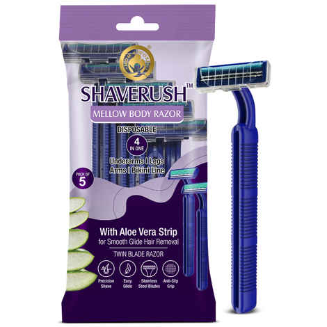 Buy Mom & World ShaveRush Mellow Body Razor, 4 in 1, Stainless Steel, Twin Blade Razor, with Aloe Vera Strip for Smooth Hair Removal, Underarms, Legs, Arms, Bikni Line (Pack of 5) - Purplle