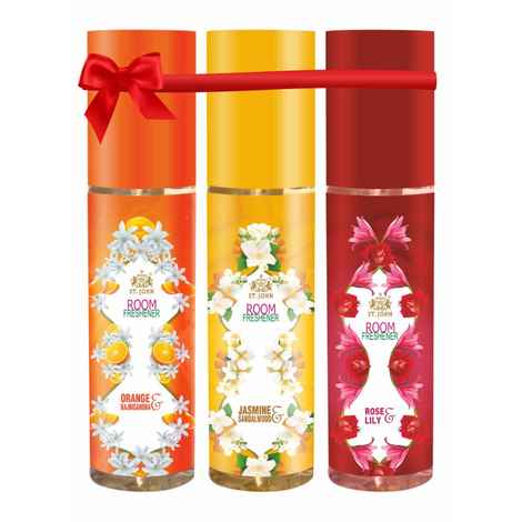Buy St John Room Freshener Spray for Home and Office -Jasmine Sandalwood, Rose Lilly & Orange Rajnigandha for Long Lasting Fragrance 250ml Each (Pack of 3) - Purplle