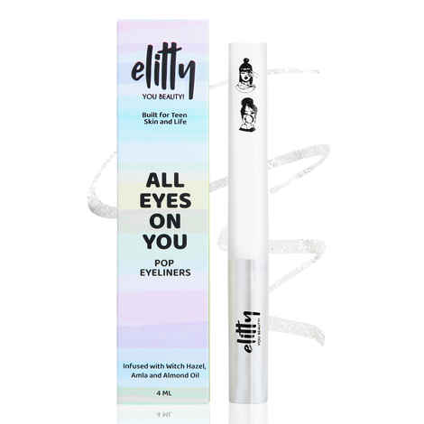 Elitty Pop Liquid Eyeliner, Smudge Proof, Water Proof, Infused with Witch Hazel, Vegan & Cruelty Free - Cloud Nine (White- Metallic)