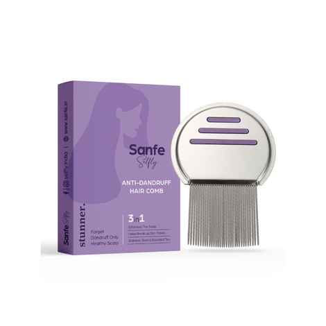 Buy SANFE Selfy Anti-Dandruff Hair Comb with 3-in-1 Function to Get Dandruff Free, Exfoliated & Healthy Hair. Comes with Keratin Infused Ceramic Coated Bristles & Stainless Steel Rounded Tips to Straighten, Detangle & Style Hair within 4mins. - 1 Pc - Purplle