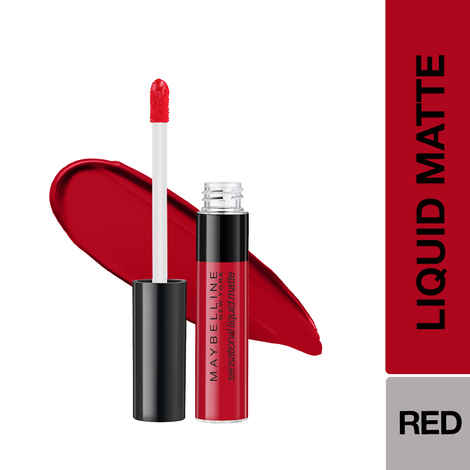Buy Maybelline New York Lipstick, Matte Finish, Non-Sticky and Non-Drying, Sensational Liquid Matte, 03 Flush It Red, 7ml - Purplle