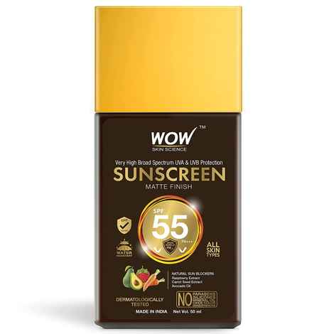 Buy WOW Skin Science Sunscreen Matte Finish - SPF 55 Pa+++ - Very High Broad Spectrum - UVA &UVB Protection - Quick Absorb - No Parabens, Silicones, Mineral Oil, Oxide, Color & Benzophenone, 50ml - Purplle