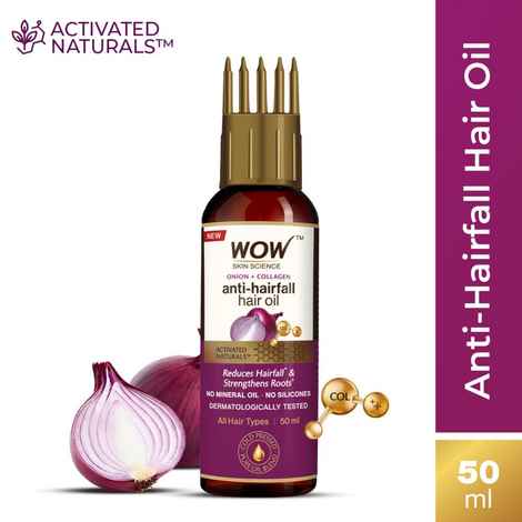 Buy WOW Skin Science Onion & Collagen Anti-Hairfall Hair Oil | Nourishes Scalp & Stimulates Roots | Reduces Hairfall | Reduces Breakage | Repairs Damaged Hair | Minimizes Split Ends | Boosts Hair Thickness- 50 ml - Purplle