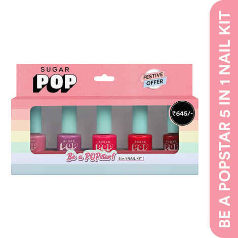 Buy SUGAR POP ''Be a POPstar'' 5 in 1 Nail Kit l 02 Bubblegum Dreams, 09 Lilac Rush, 26 Pink Perfection, 13 Red Alert & 15 Bold Please l 10 ml x 5 units l Dries in 45 seconds, Chip-resistant, Long-lasting l Nail Polish Gift Set for Women - Purplle