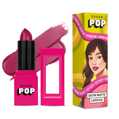 SUGAR POP Satin Matte Lipstick - 03 Tulip (Rosy Pink) - 3 gm - Infused with Vitamin E, Shea Butter & Jojoba Oil l Ultra Pigmented, Hydrating, Weightless Formula