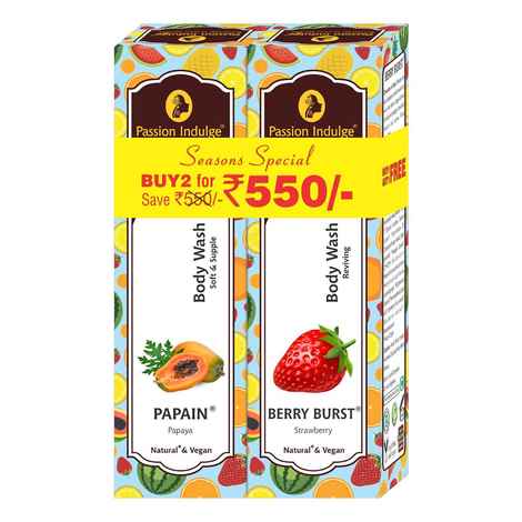 Buy Passion Indulge PAPAIN WITH BERRY BURST Body Wash For soft, supple & Reviving a Skin (1+1) - Pack of 2 - Purplle