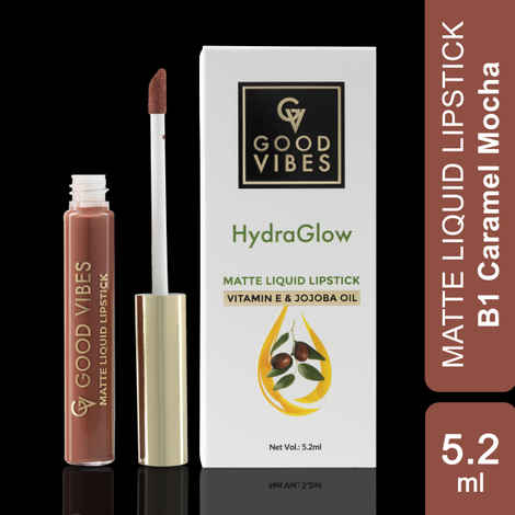 Good Vibes HydraGlow Matte Liquid Lipstick| Jojoba & Vitamin E| Caramel Mocha (B1) - (5.2 ml)