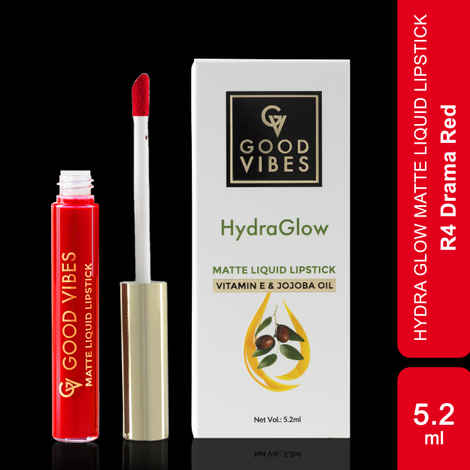 Buy Good Vibes HydraGlow Matte Liquid Lipstick | Jojoba & Vitamin E| Drama Red (R4) - (5.2 ml) - Purplle