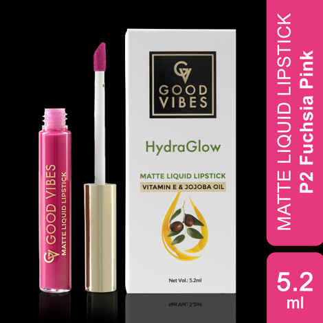Good Vibes HydraGlow Matte Liquid Lipstick| Jojoba & Vitamin E| Fuchsia Pink (P2) - (5.2 ml)
