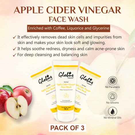 Buy Globus Naturals Apple Cider Vinegar Face Wash 100 Ml (Pack Of 3) - Purplle