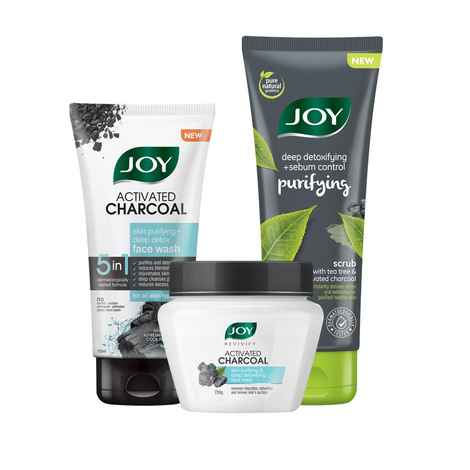 Buy Joy Activated Charcoal Face Wash 150ml | Joy Revivify Activated Charcoal Face Mask 250g | Joy Deep Detoxifying Activated Charcoal Face Scrub 200ml ( Combo Pack ) - Purplle