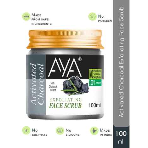 AYA Activated Charcoal Exfoliating Face Scrub, 100 ml | No Paraben, No Silicone, No Sulphate |