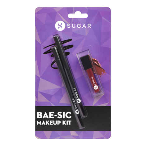 Buy SUGAR Cosmetics Bae-Sic Makeup Kit | Kohl Of Honour Intense Kajal - 01 Black Out (Pack Of 2) | Smudge Me Not Mini Liquid Lipstick - 01 Brazen Raisin, Matte Finish - Purplle