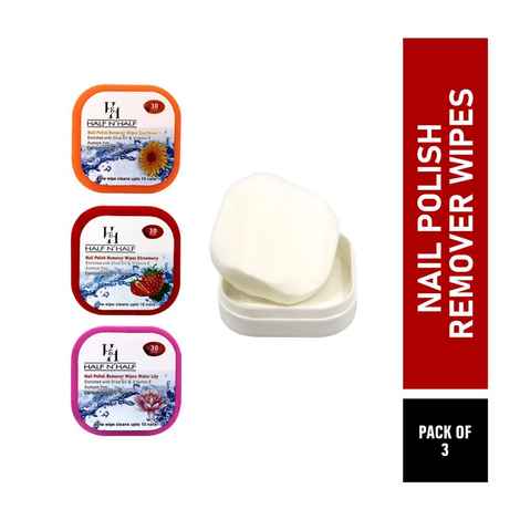 Buy Half N Half Nail Polish Remover Wipes, Multi Flavour Strawberry, Sunflower & Water Lily, PO3 (90 Wipes ) - Purplle