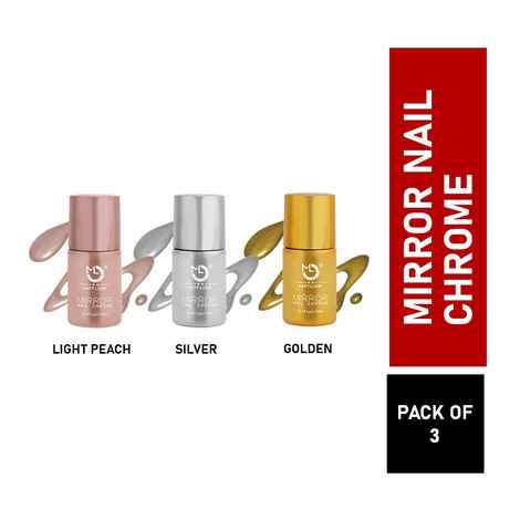 Buy Matt look Shine Like Mirror Nail Chrome, Multicolour-A Golden, Light-Peach & Silver, PO3 (36 ml) - Purplle