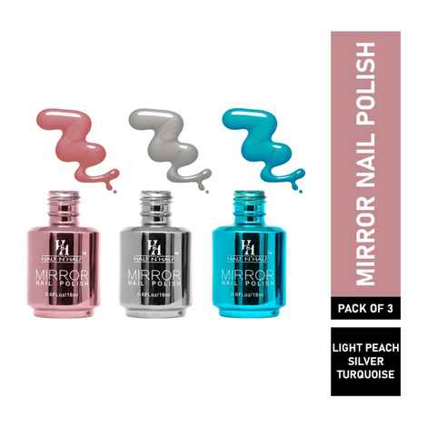 Buy Half N Half Mirror Nail Polish, Multilcolor-A Silver, Turquoise & Light Peach, PO3 (54ml) - Purplle