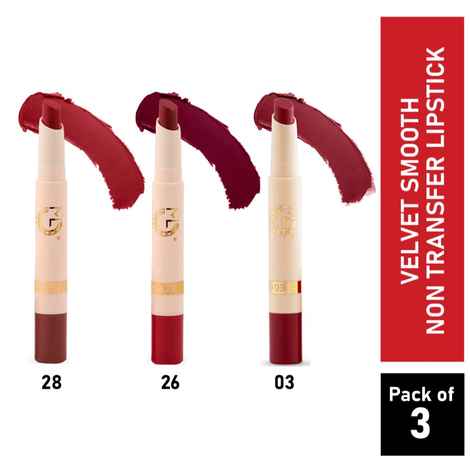 Buy Matt look Velvet Smooth Non-Transfer, Long Lasting & Water Proof Lipstick, Hot Magenta, Gossip & Sexy Red, PO3 (6 gm) - Purplle