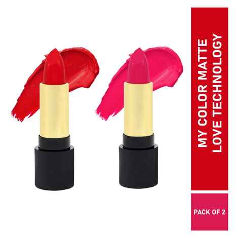 Buy Half N Half Velvet Matte Texture Lipstick My Colour, Brave-Red & Full-Fuschia, PO2 (7.6 gm) - Purplle