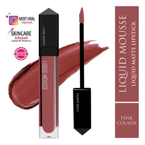 Love Earth Liquid Mousse Lipstick - Pink Colada Matte Finish | Lightweight, Non-Sticky, Non-Drying,Transferproof, Waterproof | Lasts Up to 12 hours with Vitamin E and Jojoba Oil - 6 ml