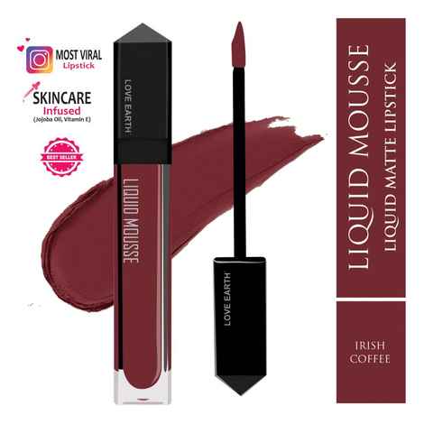 Buy Love Earth Liquid Mousse Lipstick - Irish Coffee Matte Finish | Lightweight, Non-Sticky, Non-Drying,Transferproof, Waterproof | Lasts Up to 12 hours with Vitamin E and Jojoba Oil - 6 ml - Purplle