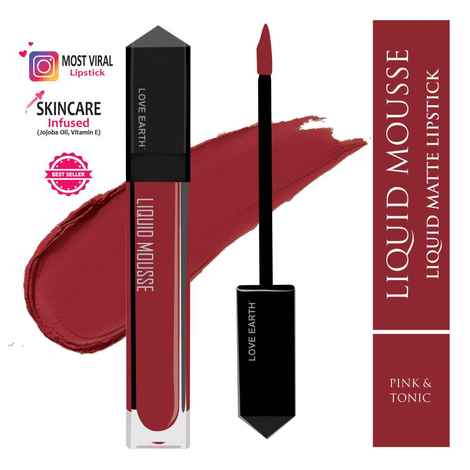 Buy Love Earth Liquid Mousse Lipstick - Pink & Tonic Matte Finish | Lightweight, Non-Sticky, Non-Drying,Transferproof, Waterproof | Lasts Up to 12 hours with Vitamin E and Jojoba Oil - 6 ml - Purplle