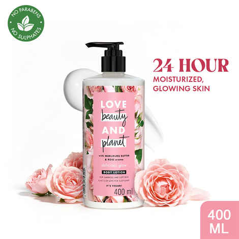 Buy Love Beauty & Planet Natural Murumuru Butter & Rose Glow Body Lotion | 24 hour Moisturization | Non-Sticky | Fast Absorbing | For Normal to Dry Skin | Paraben Free | Vegan | Cruelty-Free | 400 ml - Purplle