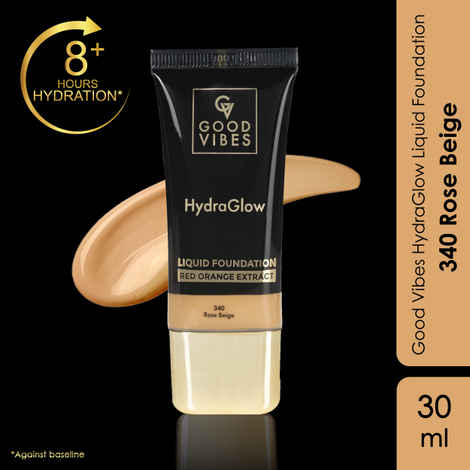 Buy Good Vibes HydraGlow Liquid Foundation with Red Orange Extract - 340 Rose Beige | 8+ Hours Hydration | Natural to Buildable Coverage | Lightweight Comfort | Silky Smooth Finish (30 ml) - Purplle