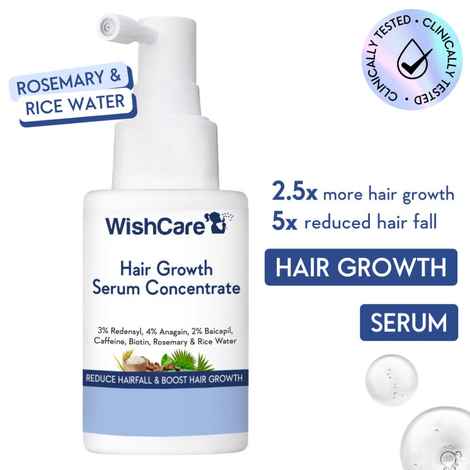 WishCare Hair Growth Serum Concentrate -3%Resdensyl, 4%Anagain, 2%Baicapil, Rosemary, Caffeine, Biotin,Plant Keratin & Rice Water 30 ml