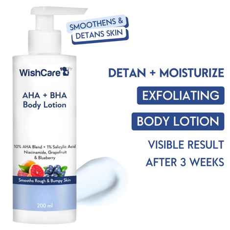 WishCare AHA + BHA Body Lotion for DeTan-10% AHA + 1% Salicylic Acid- Niacinamide, Grapefruit & Blueberry - 200 ml