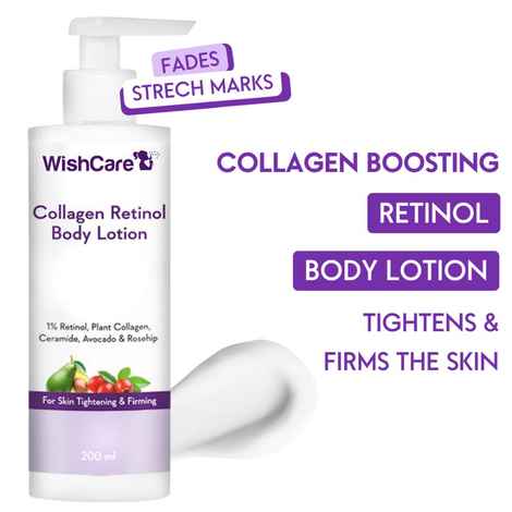 WishCare Collagen Retinol Body Lotion - 1% Retinol, Plant Collagen, Ceramide, Avocado & Rosehip - 200 ml